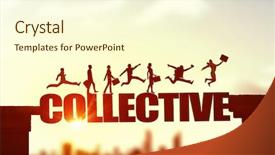  Presentation with collective - Slide set featuring business people running on collective background and a cream colored foreground