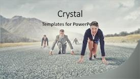  Presentation with running race - Audience pleasing PPT theme consisting of business people running race backdrop and a light gray colored foreground