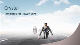  Presentation with running race - Slide set featuring business people running race background and a light blue colored foreground