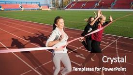  Presentation with racing - Theme having business people running together on racing track background and a tawny brown colored foreground