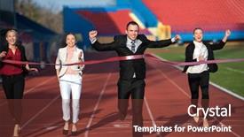  Presentation with racing - Beautiful PPT layouts featuring business people running together on racing track backdrop and a tawny brown colored foreground