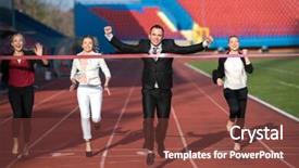  Presentation with racing - Slide set consisting of business people running together on racing track background and a tawny brown colored foreground