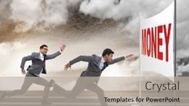  Presentation with joint venture crowdfunding money business - Cool new theme with business-people-running-towards-money backdrop and a mint green colored foreground
