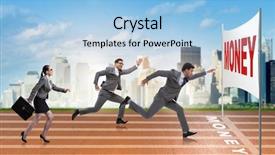  Presentation with goal - Audience pleasing slide deck consisting of business people running towards money backdrop and a light blue colored foreground