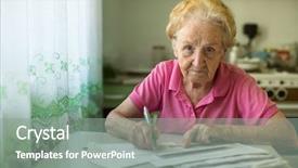  Presentation with utility - Cool new slide deck with business people sad - old woman fills out utility backdrop and a gray colored foreground