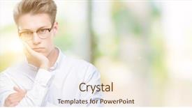  Presentation with students thinking - Beautiful theme featuring business people sad - young handsome blond man thinking backdrop and a cream colored foreground