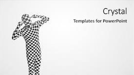  Presentation with space suit - Presentation theme featuring business people shadow - funny guy in morphsuit body background and a  colored foreground