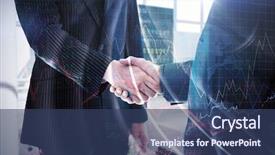  Presentation with shares - Presentation theme having business people shaking hands against stocks and shares background and a ocean colored foreground