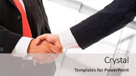  Presentation with business partner people joining hand - Beautiful theme featuring business people shaking hands bright backdrop and a light gray colored foreground