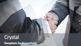  Presentation with skyscraper - Amazing presentation theme having business people shaking hands close up against skyscraper backdrop and a dark gray colored foreground