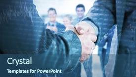  Presentation with shares - Presentation theme featuring business people shaking hands close up against stocks and shares background and a ocean colored foreground