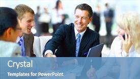  Presentation with shaking hands - Colorful PPT theme enhanced with business people shaking hands finishing backdrop and a teal colored foreground