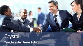  Presentation with shaking hands - Amazing slide deck having business people shaking hands finishing backdrop and a ocean colored foreground