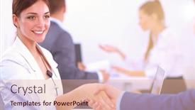  Presentation with shaking hands - Slide set with business-people-shaking-hands-finishing background and a  colored foreground