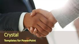  Presentation with shaking hands - Colorful PPT theme enhanced with business people shaking hands isolated backdrop and a tawny brown colored foreground