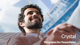  Presentation with business partner people joining hand - Theme with business people shaking hands outdoors background and a tawny brown colored foreground