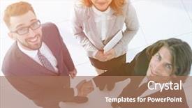  Presentation with merger - Presentation theme enhanced with business people shaking hands background and a coral colored foreground