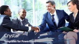  Presentation with business partner people joining hand - Beautiful presentation featuring business people shaking hands backdrop and a ocean colored foreground
