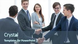  Presentation with business partner people joining hand - Beautiful presentation theme featuring online handshake - business people shaking hands backdrop and a ocean colored foreground