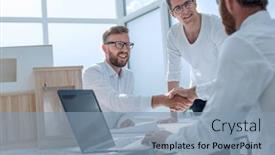  Presentation with architectural - Amazing PPT theme having business-people-shaking-hands backdrop and a light blue colored foreground