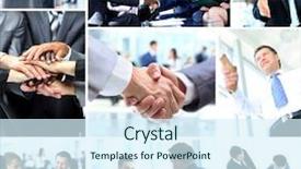  Presentation with shaking hands - Beautiful slide set featuring business people shaking hands backdrop and a sky blue colored foreground