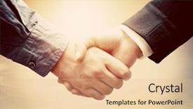  Presentation with shaking hands - Presentation theme with business people shaking hands background and a coral colored foreground