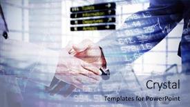  Presentation with shaking hands - PPT layouts consisting of business people shaking their hands background and a light blue colored foreground