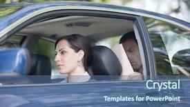  Presentation with car business - Beautiful slide set featuring business people sharing car backdrop and a ocean colored foreground