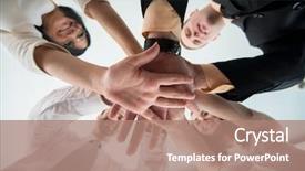  Presentation with people unity - Audience pleasing PPT theme consisting of business people showing unity backdrop and a coral colored foreground