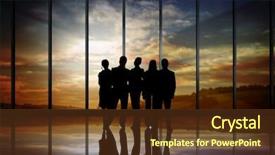 Presentation with business people silhouette - PPT layouts enhanced with business people silhouettes against building background and a tawny brown colored foreground