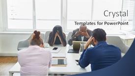  Presentation with termination - Colorful slides enhanced with business-people-sit-desperately backdrop and a white colored foreground