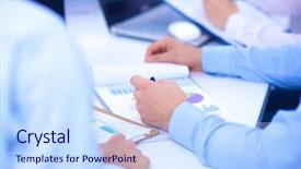  Presentation with people - Slides enhanced with business people sitting and writting background and a sky blue colored foreground