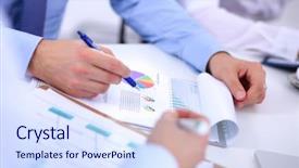  Presentation with people - Beautiful PPT theme featuring business people sitting and writting backdrop and a  colored foreground