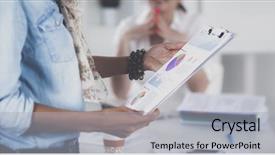  Presentation with people - Audience pleasing theme consisting of business people sitting and writting backdrop and a light gray colored foreground