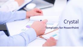  Presentation with people - Slide set enhanced with business people sitting and writting background and a sky blue colored foreground