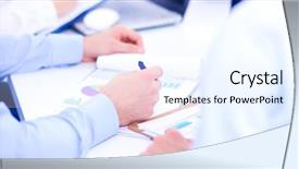  Presentation with people - Beautiful slide set featuring business people sitting and writting backdrop and a sky blue colored foreground