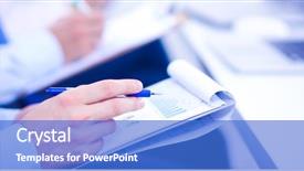  Presentation with business people moving gear - Audience pleasing presentation design consisting of business people sitting and writting backdrop and a  colored foreground