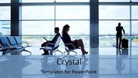  Presentation with departure - Audience pleasing presentation theme consisting of business people sitting in airport backdrop and a light blue colored foreground