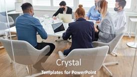  Presentation with conference table - Colorful presentation theme enhanced with business-people-sitting backdrop and a coral colored foreground