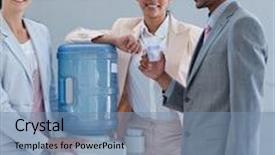  Presentation with office water cooler - PPT layouts consisting of business people speaking next to a water cooler in office background and a seafoam green colored foreground