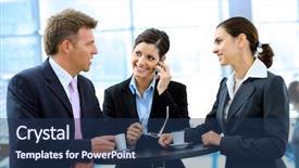  Presentation with five business people standing together and smiling - Presentation theme consisting of business people standing around coffee background and a ocean colored foreground