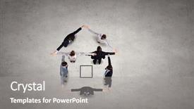  Presentation with five business people standing together and smiling - Amazing theme having business people standing in circle backdrop and a  colored foreground