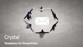  Presentation with circle - Audience pleasing theme consisting of business people standing in circle backdrop and a  colored foreground