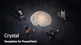  Presentation with group - Audience pleasing presentation theme consisting of business people standing in circle backdrop and a  colored foreground