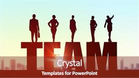  Presentation with collaboration - Audience pleasing slide deck consisting of business people standing on word backdrop and a tawny brown colored foreground