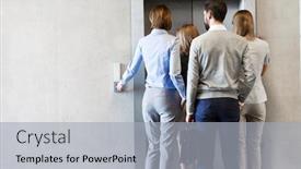  Presentation with elevator - Amazing theme having business-people-standing-outside backdrop and a light gray colored foreground