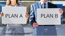  Presentation with business plan - Colorful slide deck enhanced with business-people-standing-while-holding backdrop and a ocean colored foreground