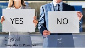  Presentation with yes - Theme enhanced with business-people-standing-while-holding background and a ocean colored foreground