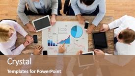  Presentation with team work - Amazing slide deck having business people statistics and team backdrop and a coral colored foreground