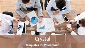  Presentation with team meeting - Cool new slides with business people statistics and team backdrop and a coral colored foreground